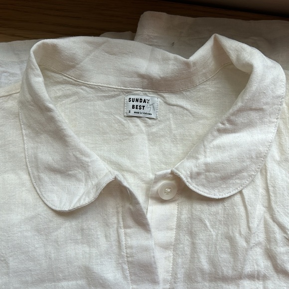Aritzia Sunday Best Myla White Linen Peter Pan Collar Dress Size Small - Picture 3 of 5
